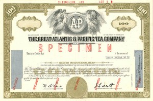 Great Atlantic and Pacific Tea Co. (A and P) - Specimen Stock Certificate
